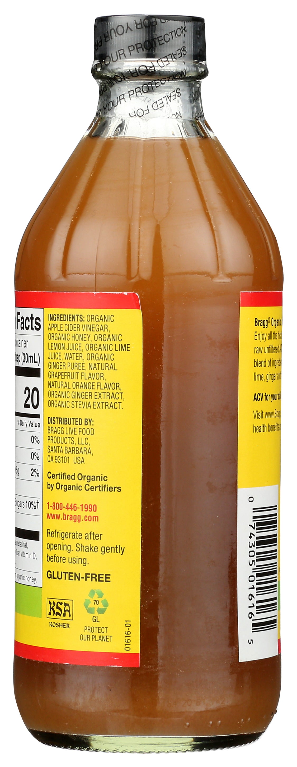 Bragg Citrus Ginger Organic Apple Cider Vinegar, Raw & Unfiltered,Non GMO, 473ml