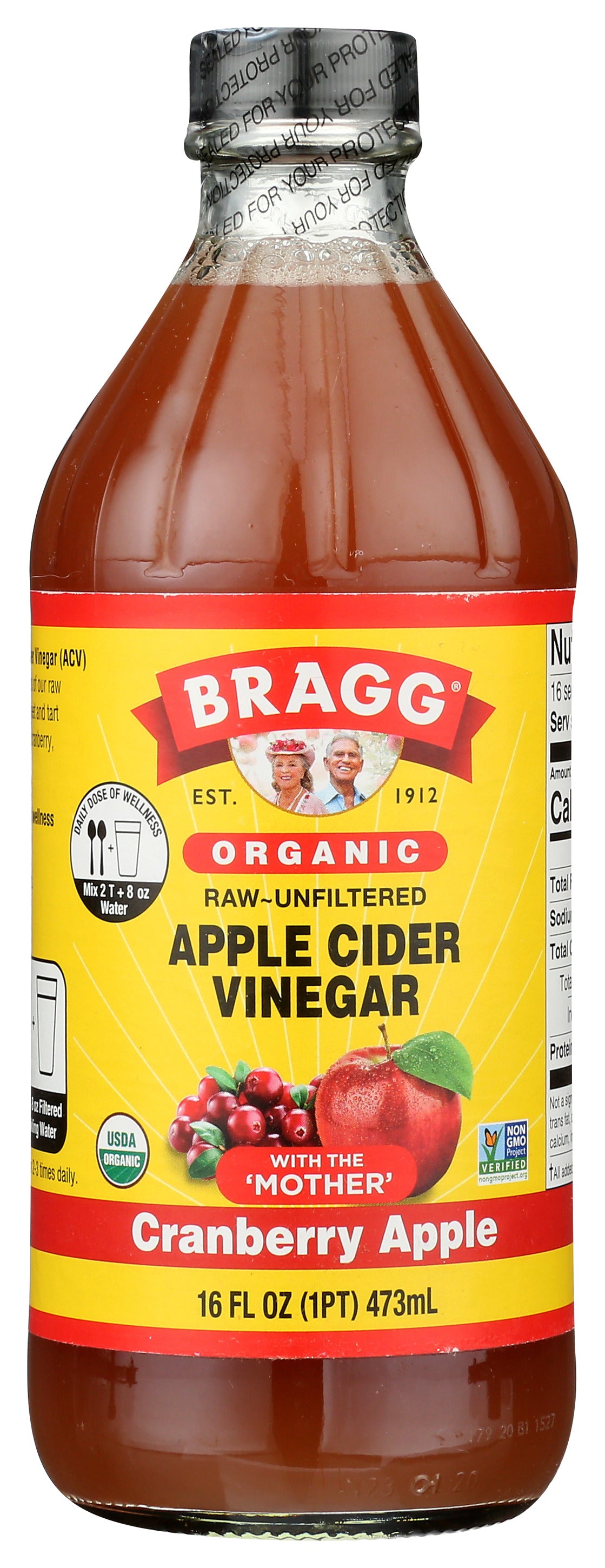 Bragg Organic Apple Cider Vinegar, Raw & Unfiltered, Cranberry Apple, Non GMO, 473ml