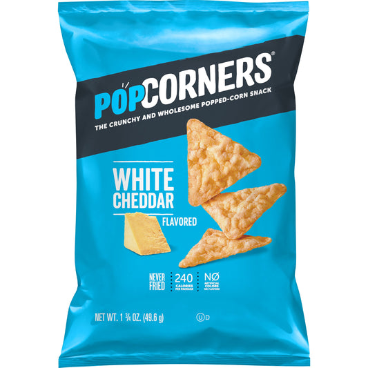 Popcorners White Cheddar Flavored Corn Snacks, Never Fried, 1.75 OZ (49.6g) - Export