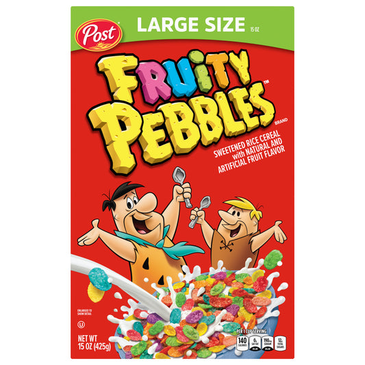 Post Fruity Pebbles Sweetened Rice Breakfast Cereal Gluten Free 425gm