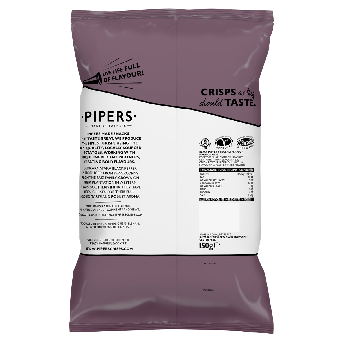 Pipers Kettle Cooked Karnataka Black Pepper & Sea Salt 150gm