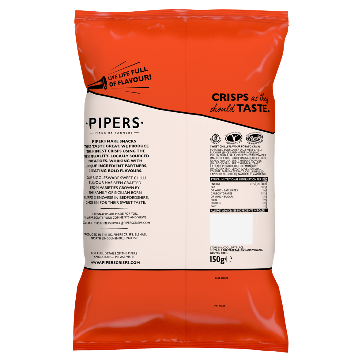 Pipers Kettle Cooked Biggleswade Sweet Chilli Crisps 150gm