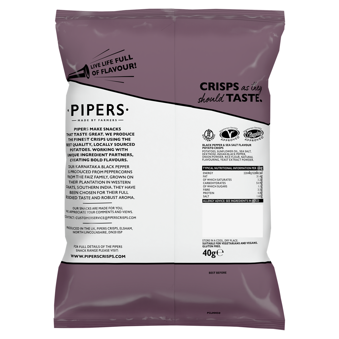 Pipers Kettle Cooked Karnataka Black Pepper & Sea Salt 40gm