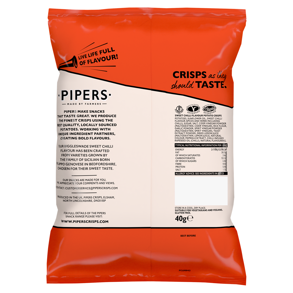 Pipers Kettle Cooked Biggleswade Sweet Chilli Crisps 40gm