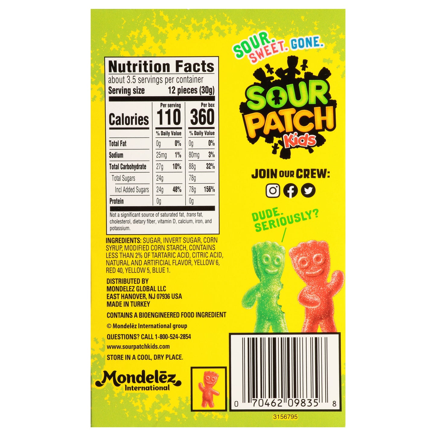 Sour Patch Kids Soft & Chewy Candy Theatre Box 3.5 Oz