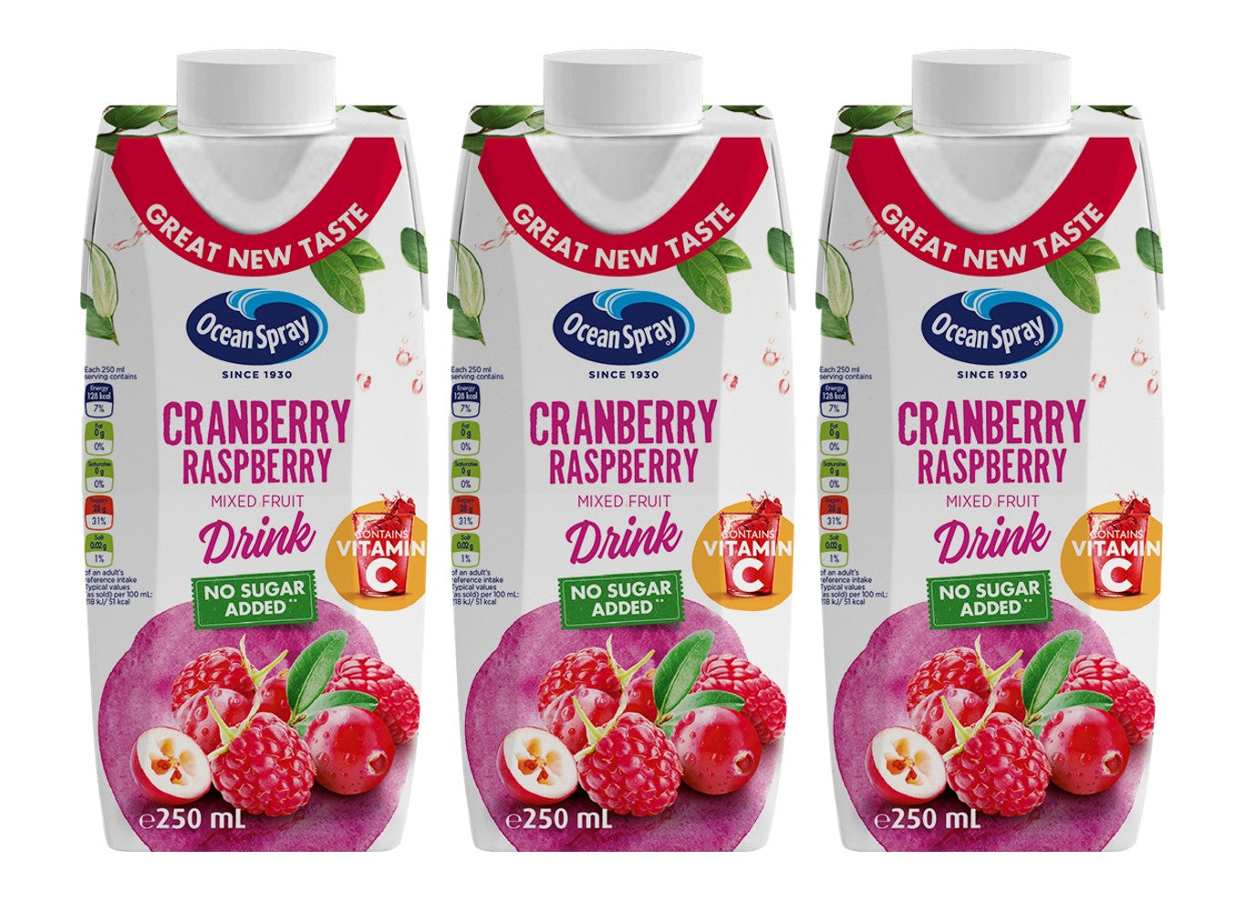 Ocean Spray Cranberry Raspberry Mixed Fruit Drink No Sugar Added, 250m ...