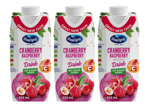 Ocean Spray Cranberry Raspberry Mixed Fruit Drink No Sugar Added, 250ml, Pack of 3