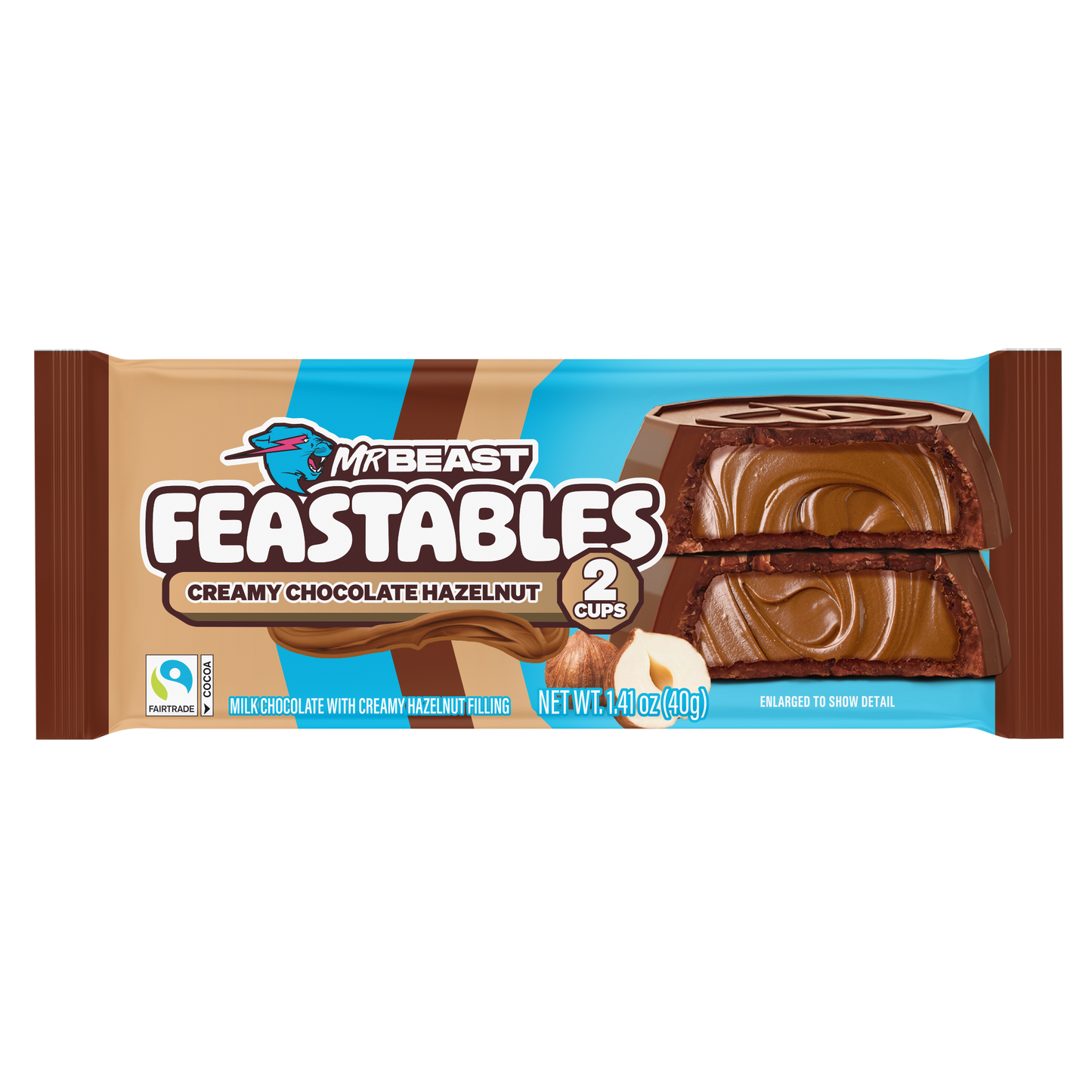 Mr Beast Feastables Hazelnut Cups 40gm, Made with Grass-Fed Milk Chocolate and Organic Cocoa