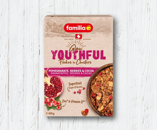 Familia Flakes n Clusters Cereal - Youthful Pomegranate Berries & Cocoa 425gm