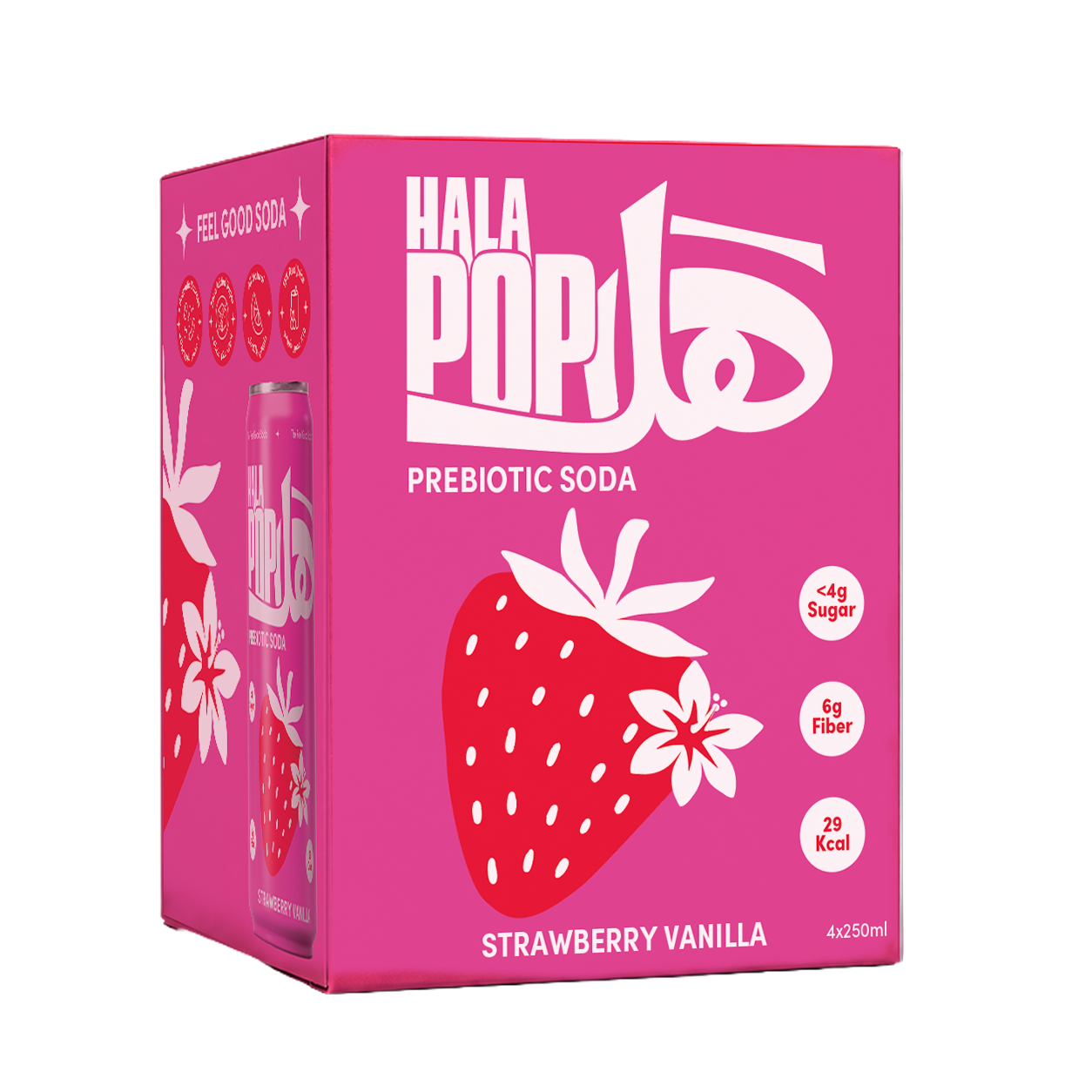 HALAPOP Probiotic Soda Strawberry Vanilla Pack of 4 - (250mlx4)