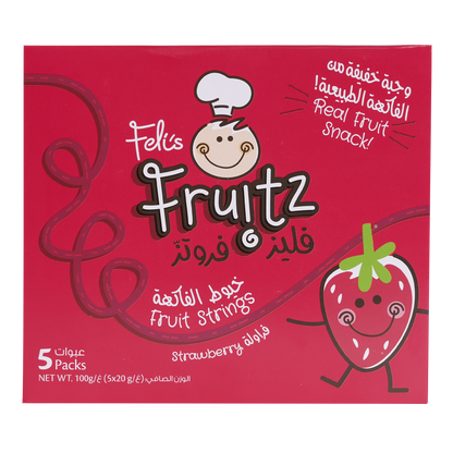 Feli's Fruitz Strawberry Fruit Strings - Real Fruit Snack - Vegan- Gluten Free 100gm (5x20gm)