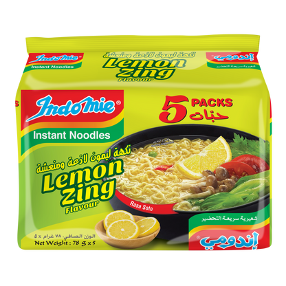 Indomie Lemon Zing Instant Noodles, Vegetable Flavour with Seasoning Powder and Sauce (Pack of 5 - 78 g Each)