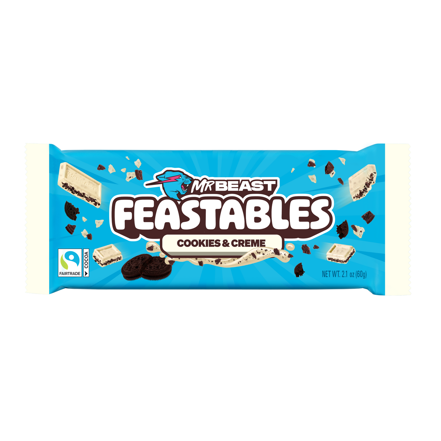 Mr Beast Feastables Cookies & Creme Chocolate Bar 60g, Made with Grass-Fed Milk Chocolate and Organic Cocoa