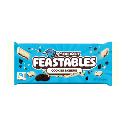 Mr Beast Feastables Cookies & Creme Chocolate Bar 60g, Made with Grass-Fed Milk Chocolate and Organic Cocoa
