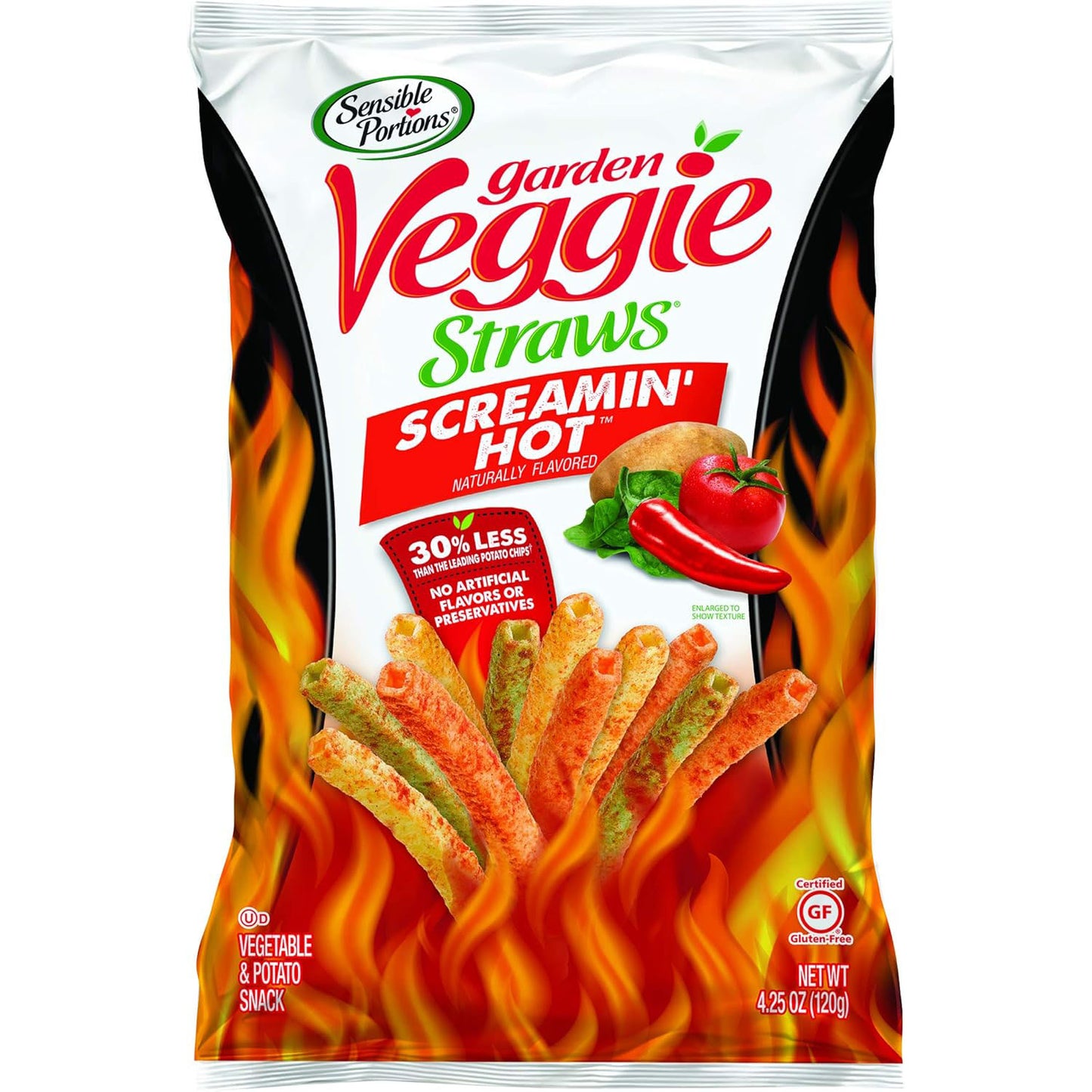 Sensible Portions Garden Veggie Straws Screamin Hot 120g, Non GMO, Gluten Free