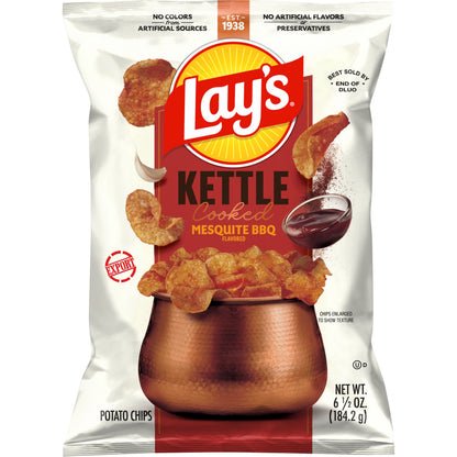 Lay's Kettle Cooked Mesquite BBQ Flavored Potato Chips 6.5 OZ (184g) - Export