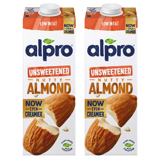 Alpro Drink Almond Unsweetened Dual Pack (1l x 2), 100% Plant Based And Dairy Free, Suitable For Vegans, Naturally Free From Lactose, Rich In Nutrients