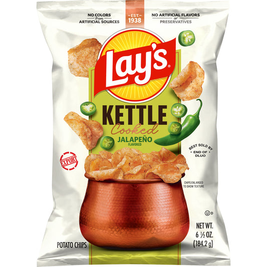 Lay's Kettle Cooked Jalapeno Flavored Potato Chips 6.5 OZ (184g) - Export