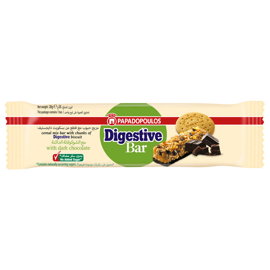 Digestive Bar with Chocolate and No Added Sugar 28g