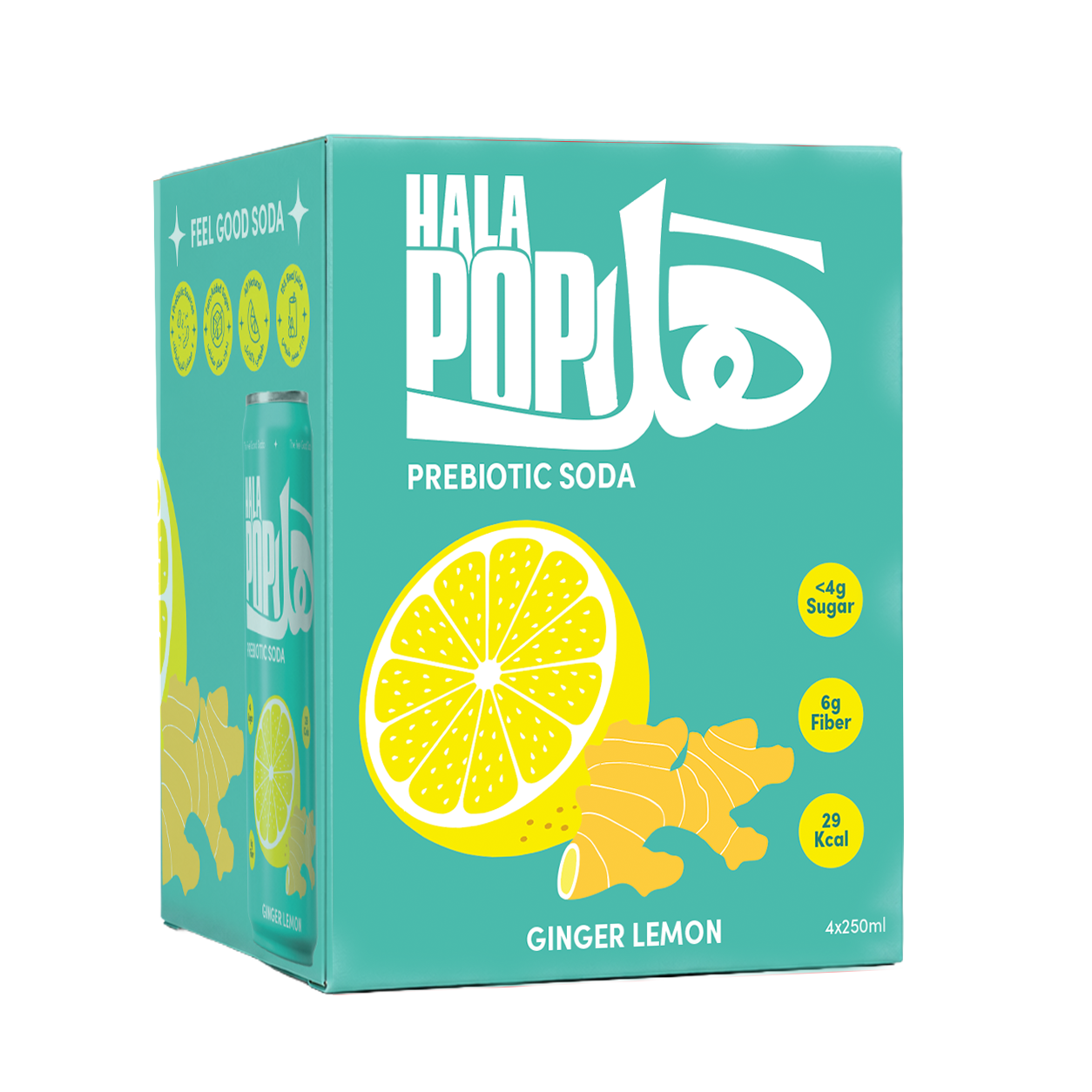 HALAPOP Probiotic Soda Ginger Lemon Pack of 4 - (250mlx4)
