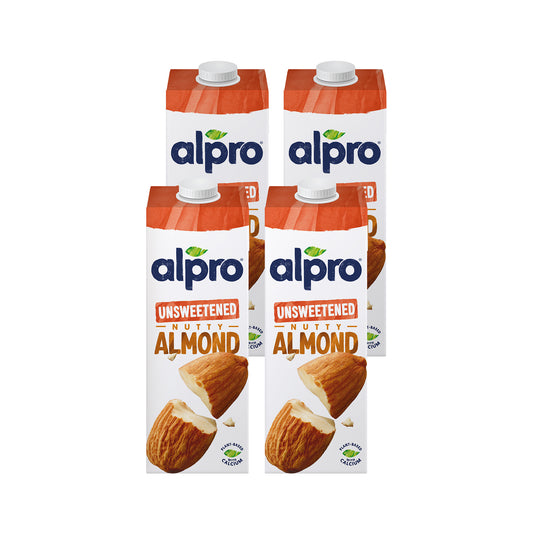 Alpro Almond Unsweetened Drink 1L, (Pack of 4) 100% Plant Based And Dairy Free, Suitable For Vegans, Naturally Free From Lactose, Rich In Nutrients