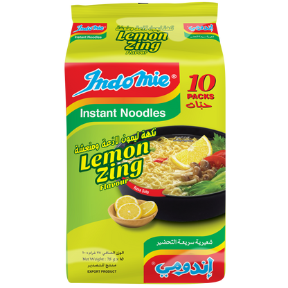 Indomie Lemon Zing Instant Noodles, Vegetable Flavour with Seasoning Powder and Sauce (Pack of 10 - 78 g Each)
