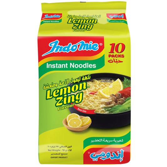 Indomie Lemon Zing Instant Noodles, Vegetable Flavour with Seasoning Powder and Sauce (Pack of 10 - 78 g Each)