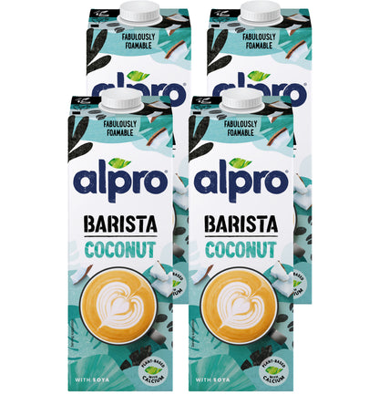 Alpro Barista Coconut Drink 1L,(Pack of 4) 100% Totally Plant Based, Dairy & Vegan, Naturally Free From Lactose, Fabulously Foamable Addition To Your Coffee