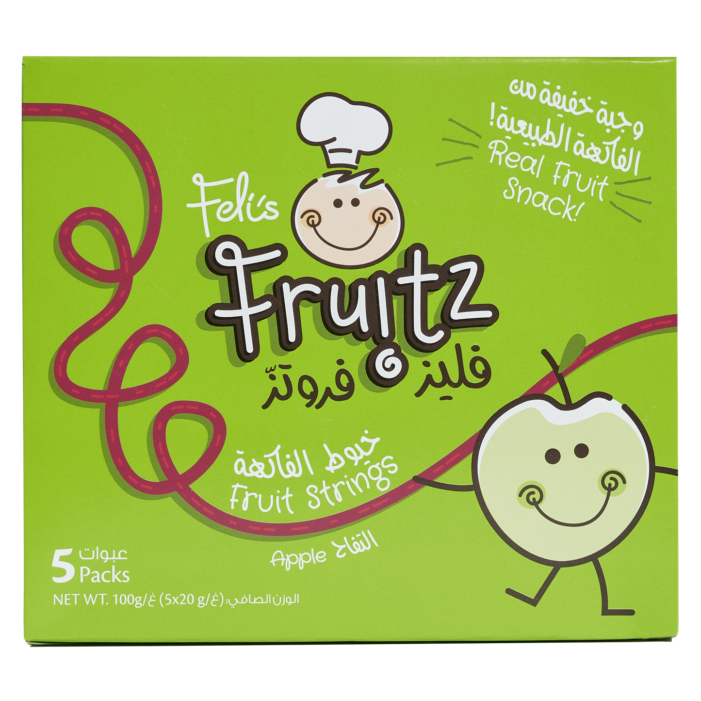 Feli's Fruitz Apple Fruit Strings - Real Fruit Snack - Vegan- Gluten Free 100gm (5x20gm)