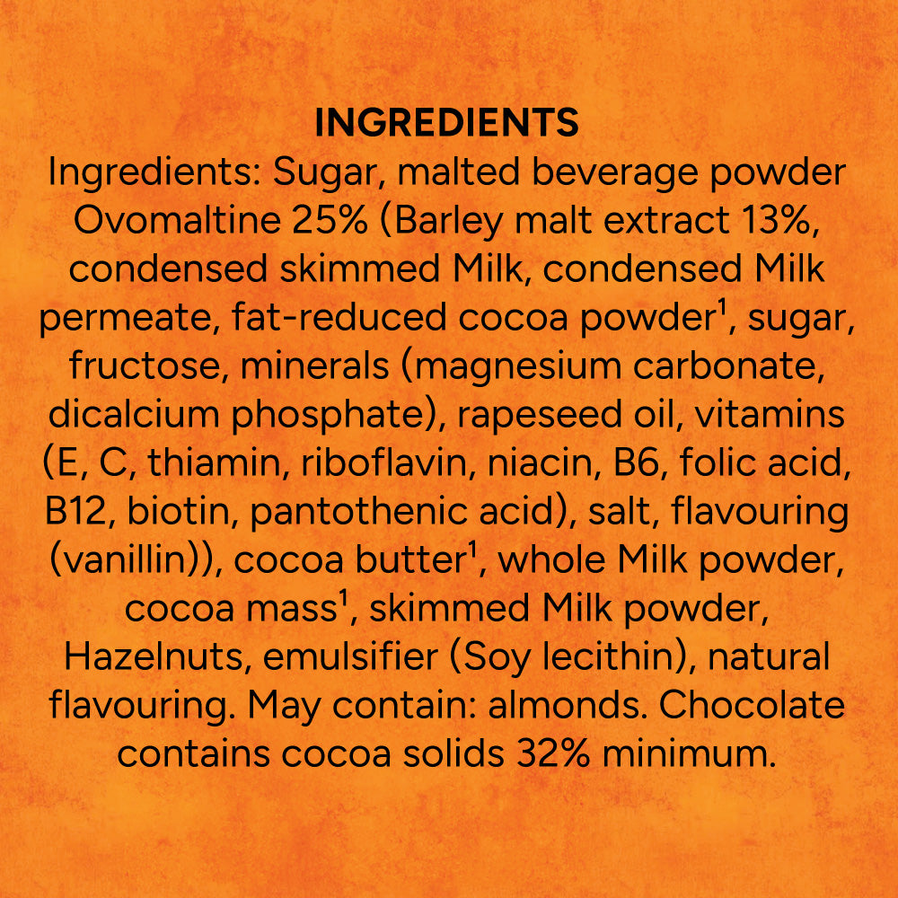 Ovomaltine Mini Crunchy Swiss Milk Chocolate Bar contains Cocoa solids 32%,42gm