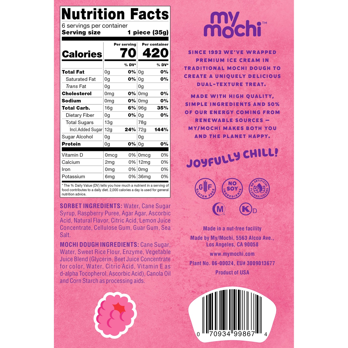My/Mochi Sorbet Raspberry. 6pc, 210g (Frozen)