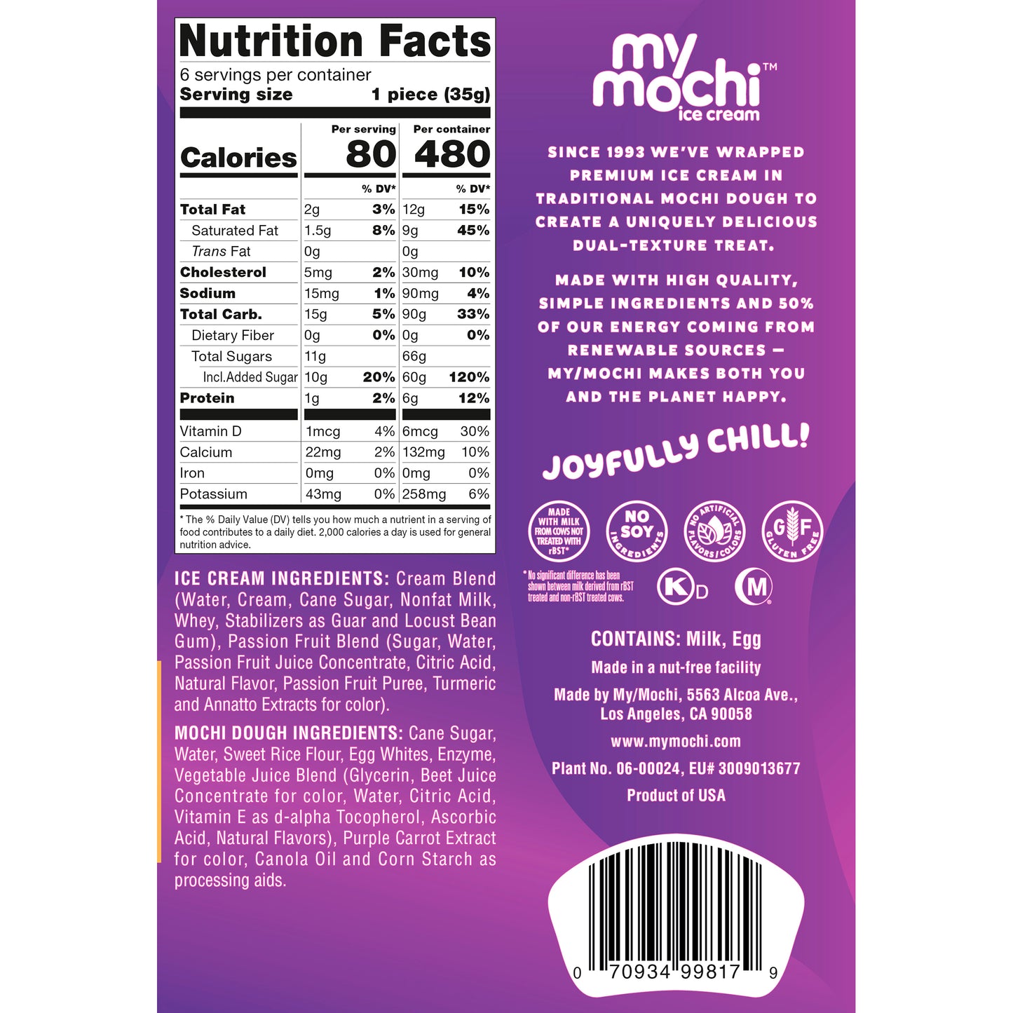 My/Mochi Ice Cream Passion Fruit. 6pc, 210g (Frozen)