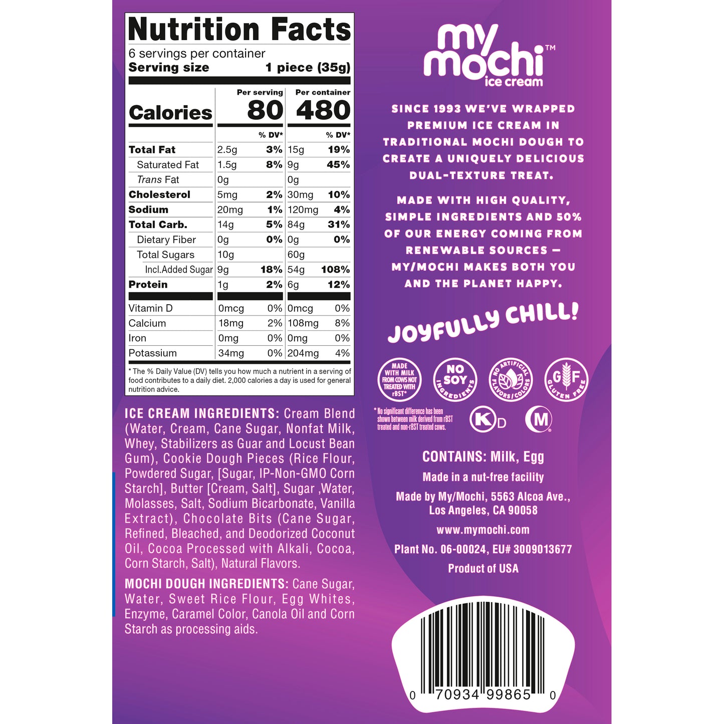My/Mochi Ice Cream Cookie Dough. 6pc, 210g (Frozen)