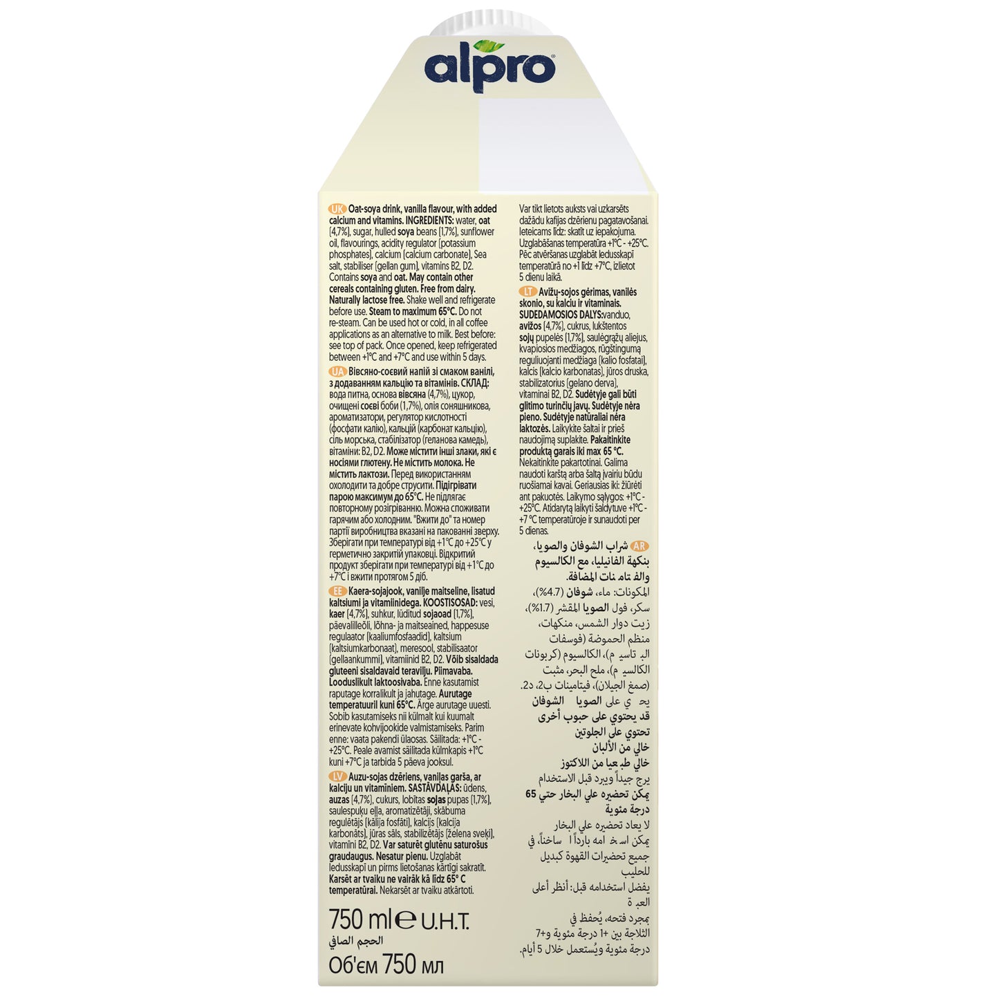 Alpro Barista Oat Vanilla 750ml, 100% Plant Based And Dairy Free, Suitable For Vegans, Naturally Free From Lactose, Rich In Nutrients