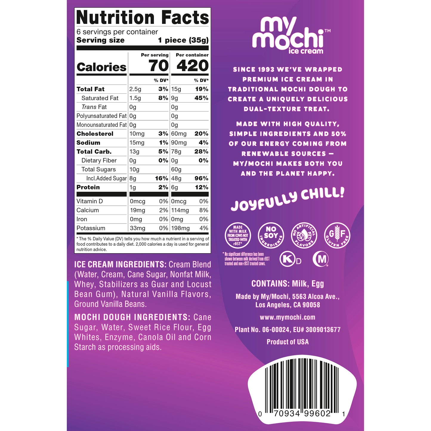 My/Mochi Ice Cream Vanilla Bean. 6pc, 210g (Frozen)