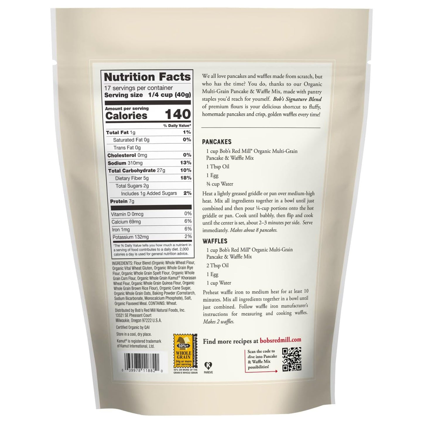 Bob's Red Mill Organic 7 Grain Pancake & Waffle Mix, Whole Grain 680gm