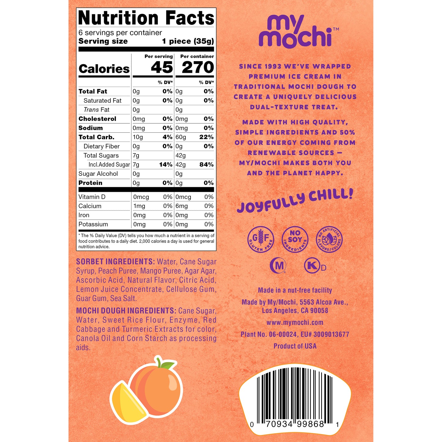 My/Mochi Sorbet Peach Mango. 6pc, 210g (Frozen)