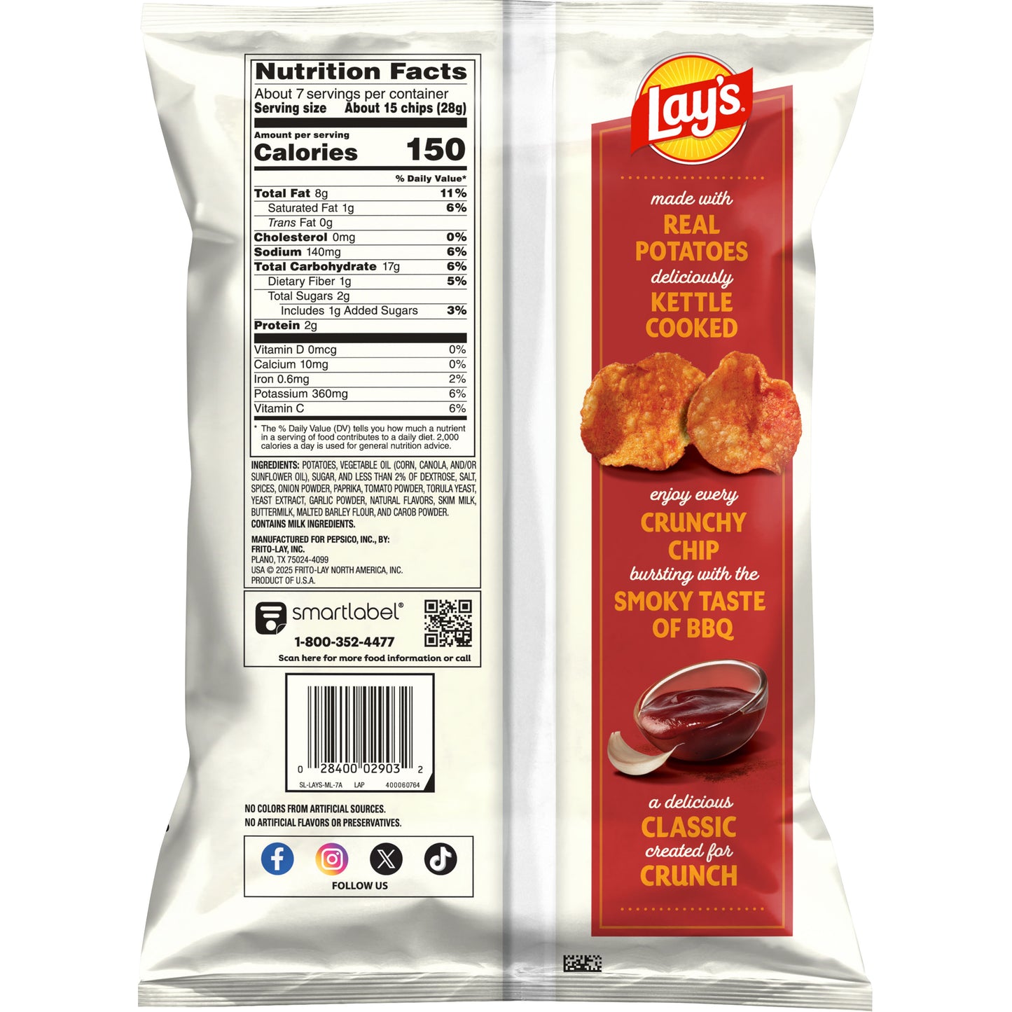 Lay's Kettle Cooked Mesquite BBQ Flavored Potato Chips 6.5 OZ (184g) - Export