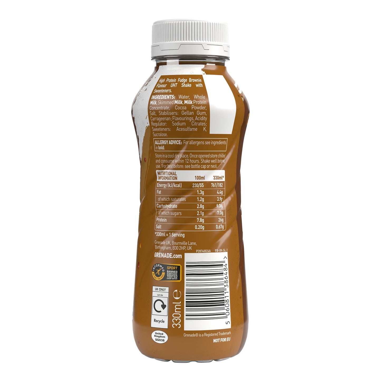 Grenade Fudge Brownie Protein Shake - High Protein - Low Sugar 330ml