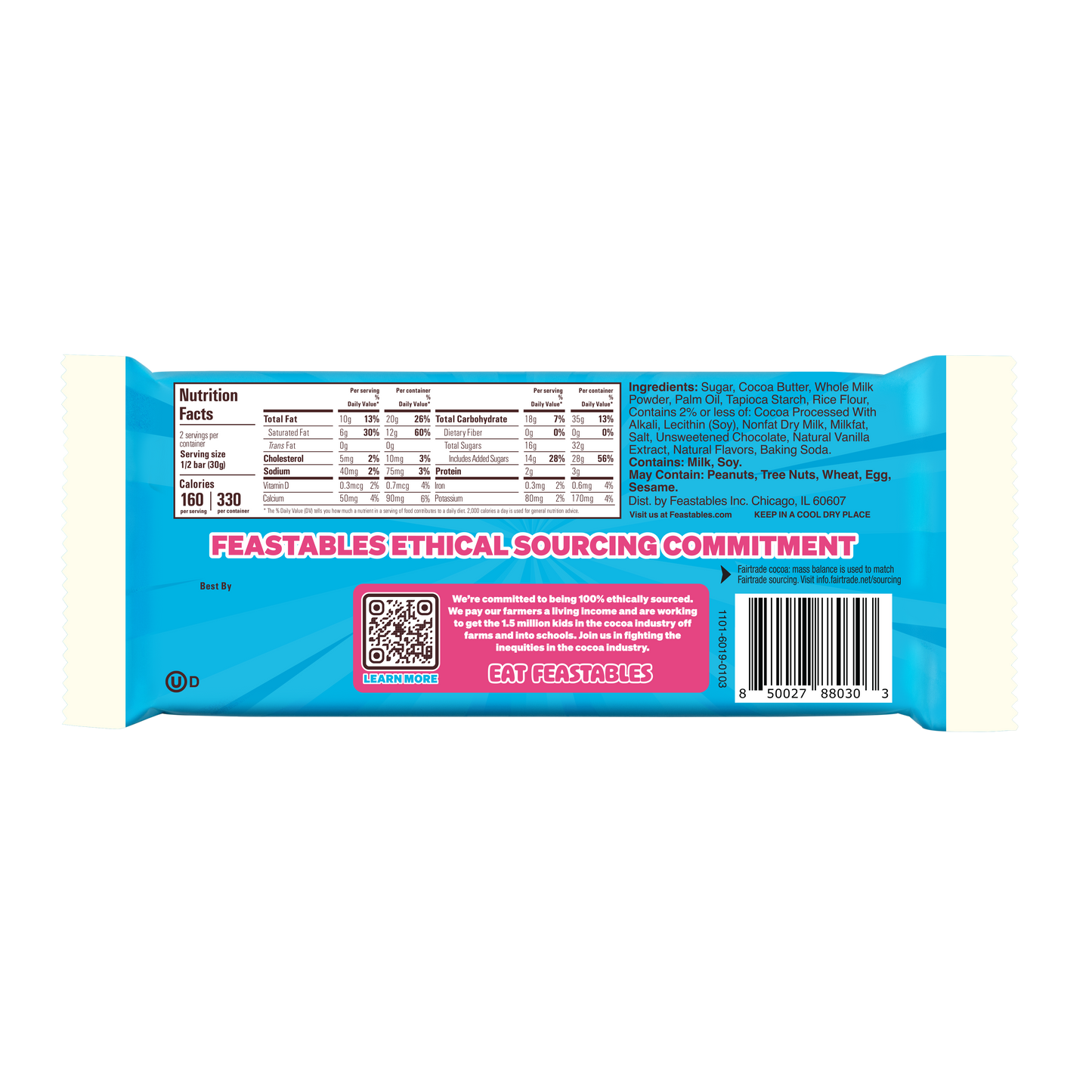 Mr Beast Feastables Cookies & Creme Chocolate Bar 60g, Made with Grass-Fed Milk Chocolate and Organic Cocoa