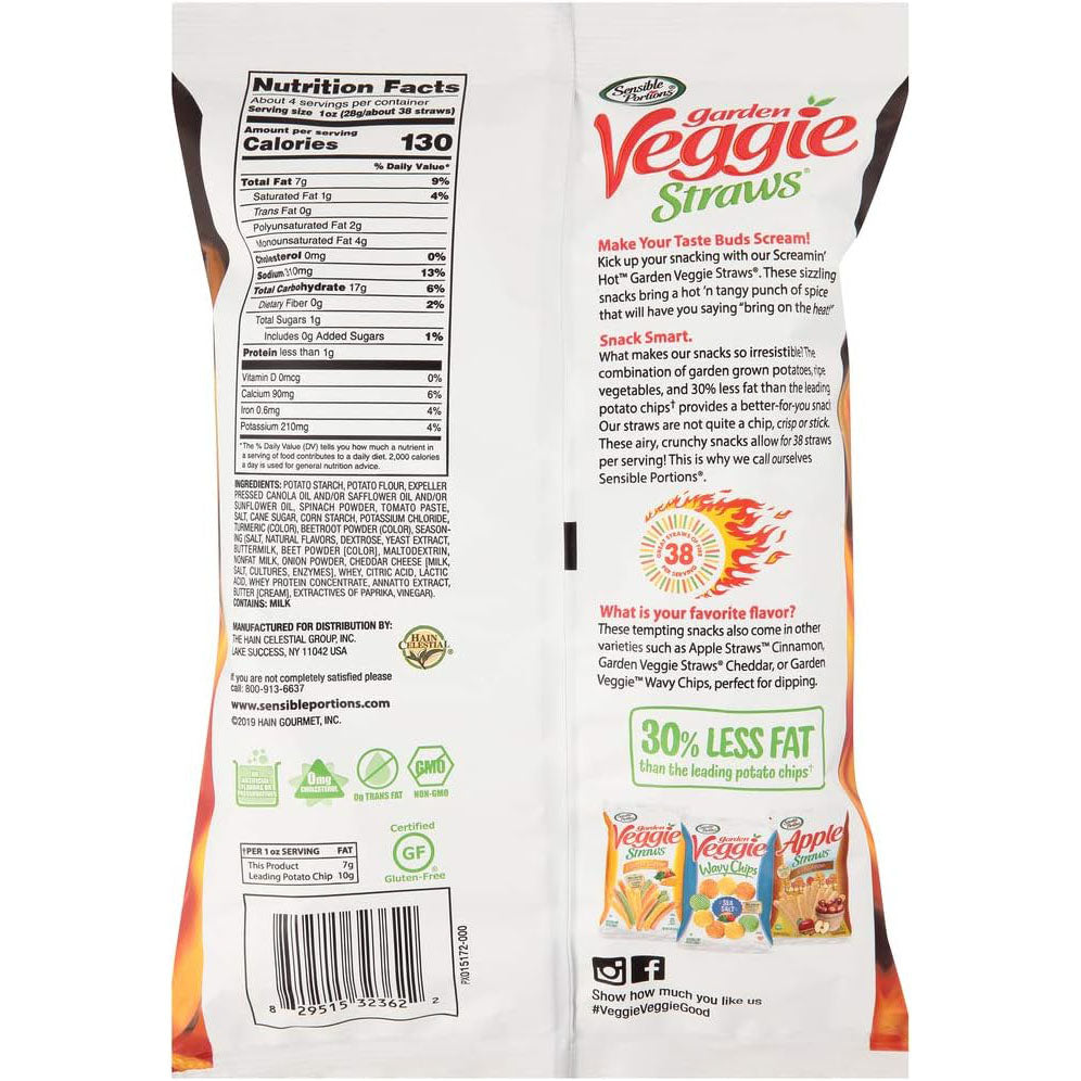 Sensible Portions Garden Veggie Straws Screamin Hot 120g, Non GMO, Gluten Free