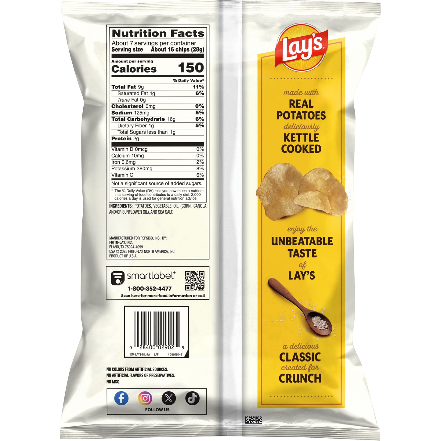 Lay's Kettle Cooked Original Potato Chips 6.5 OZ (184g) - Export