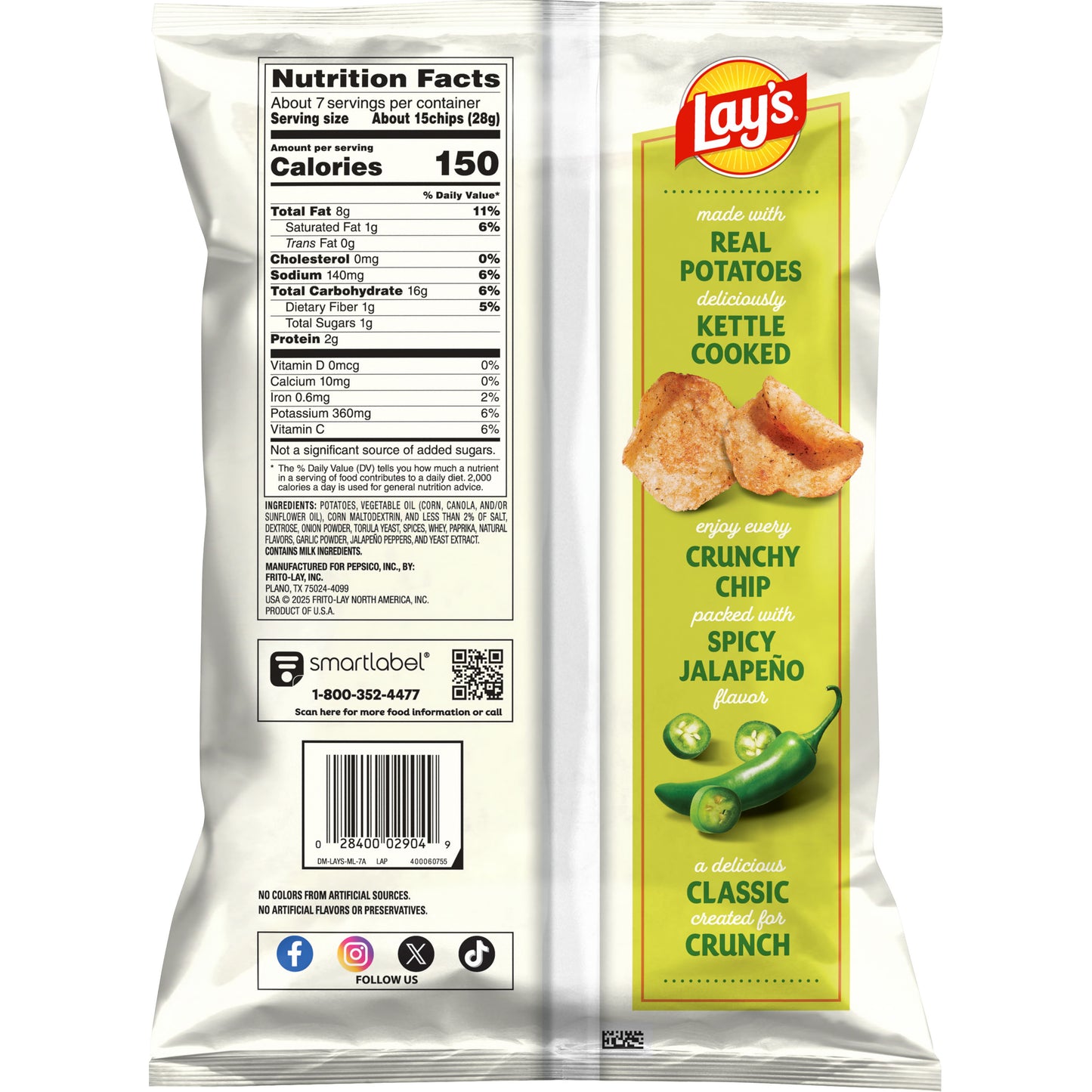 Lay's Kettle Cooked Jalapeno Flavored Potato Chips 6.5 OZ (184g) - Export