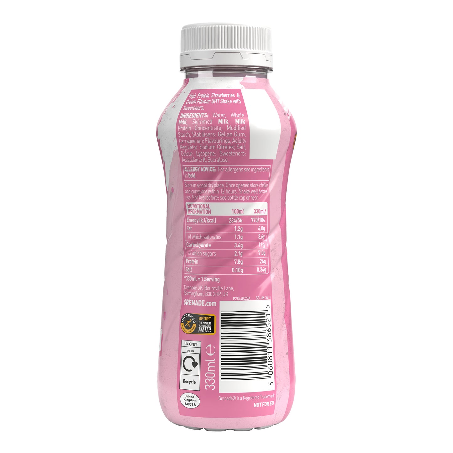 Grenade Strawberries & Cream Protein Shake - High Protein - Low Sugar 330ml