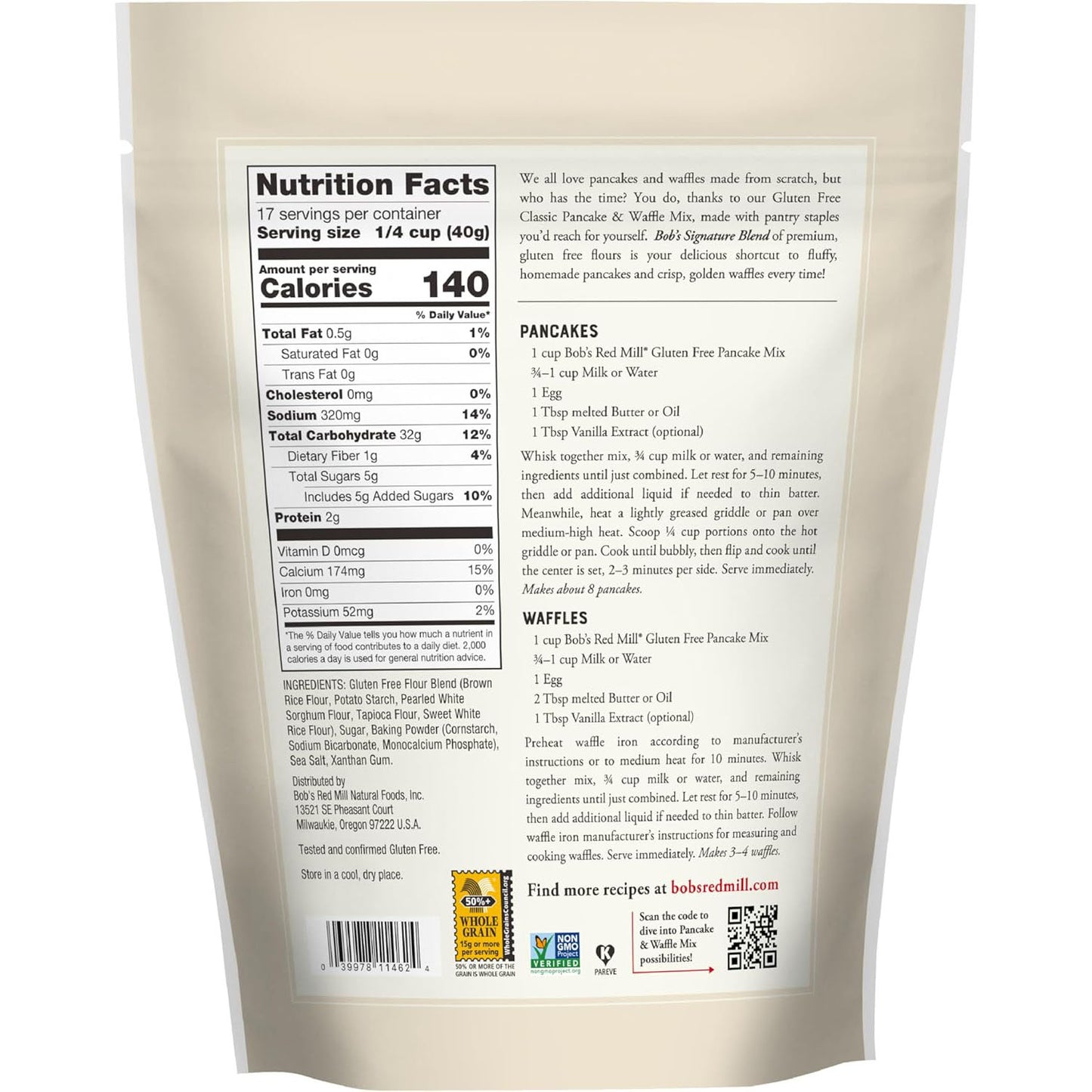 Bob's Red Mill Gluten Free Pancake Mix, Whole Grain, 680gm