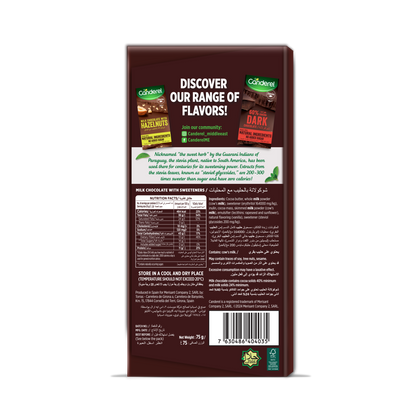 Canderel Milk Chocolate, No Added Sugar, 100% Natural 75gm