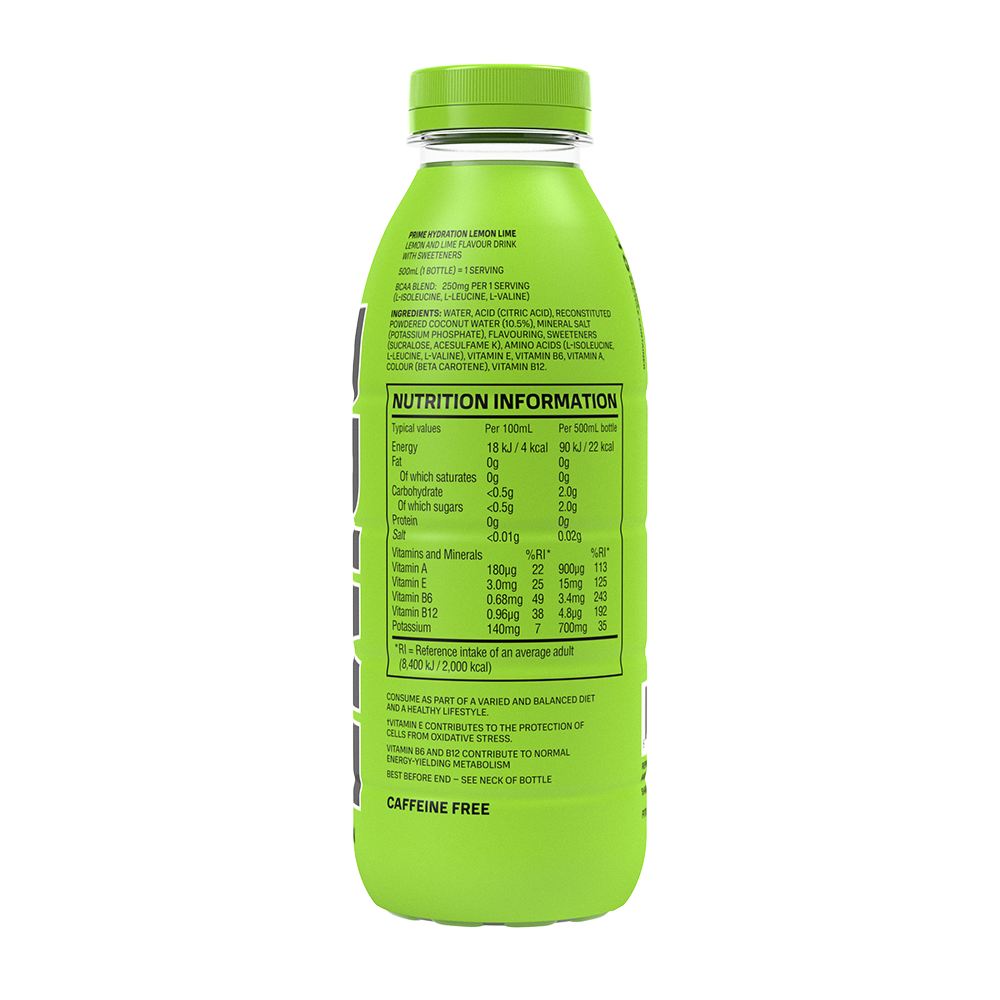 Prime Hydration Drink Lemon Lime Flavour 500ml (Pack of 12)