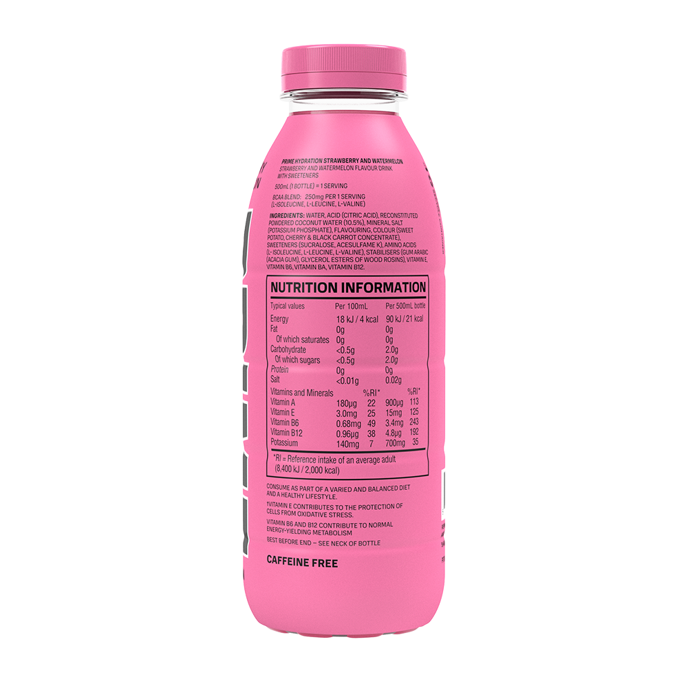 Prime Hydration Drink Strawberry & Watermelon Flavour 500ml (Pack of 12)