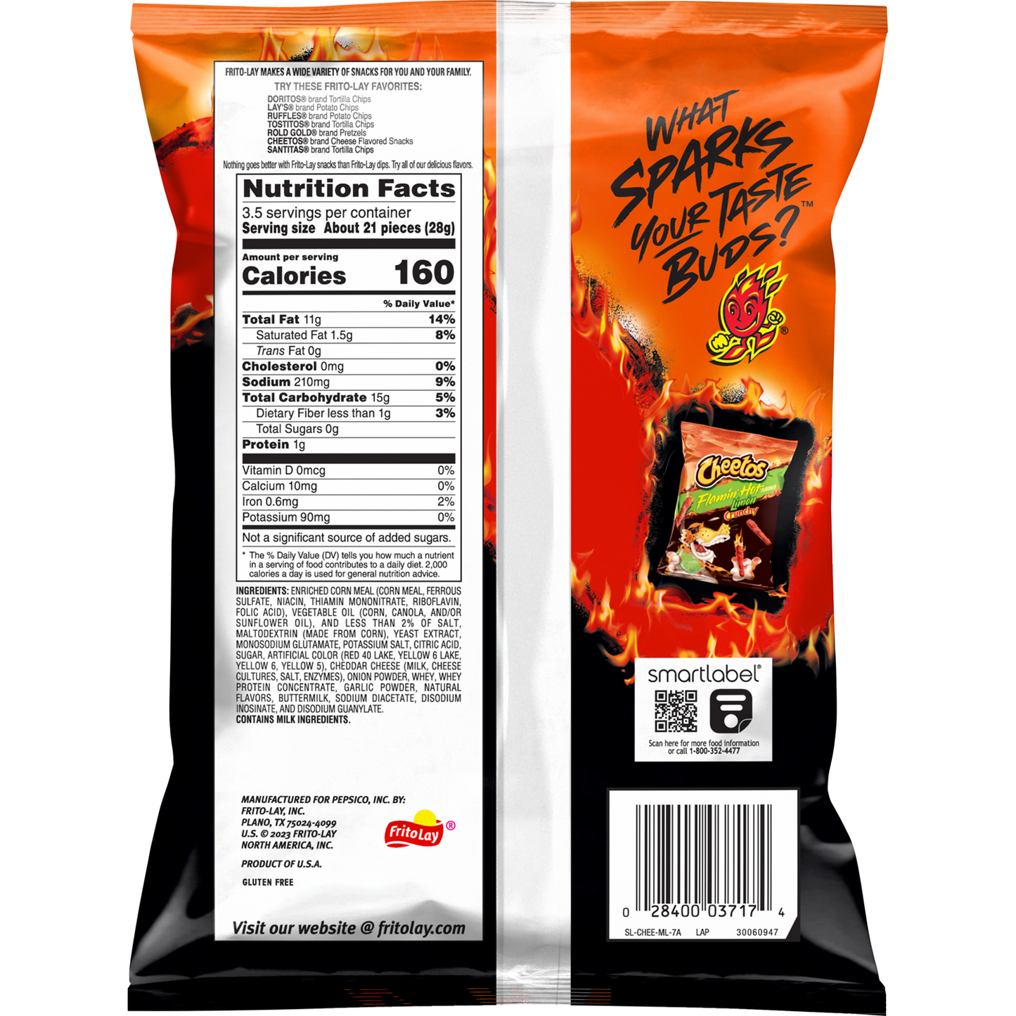 Cheetos Crunchy Flaming Hot Cheese Flavored Snack, Made with Real Cheese, King Size 3.5 OZ (99g) - Export