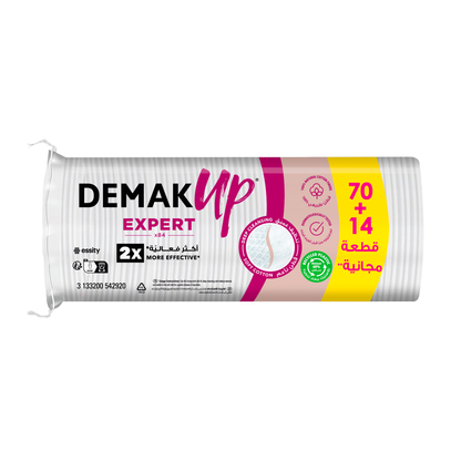 Demak’ Up Expert Cotton Pads, 70pcs + 14 Free, 2X More Effective Makeup Removal